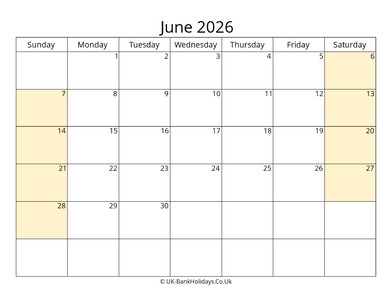 Editable June 2026 Calendar