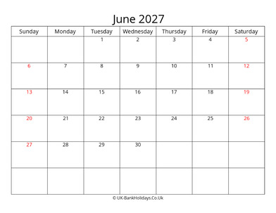 editable june 2027 monthly uk calendar