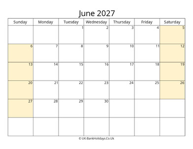 Editable June 2027 Calendar