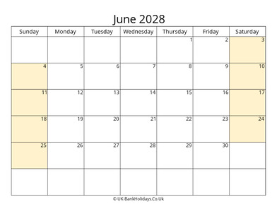 Editable June 2028 Calendar