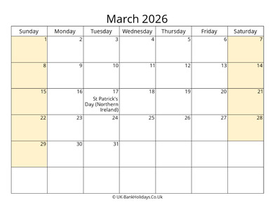 Editable March 2026 Calendar