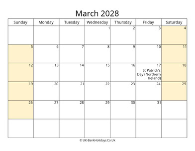 Editable March 2028 Calendar
