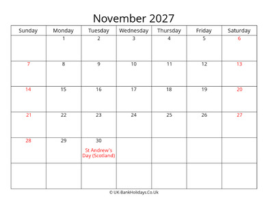 editable november 2027 monthly uk calendar