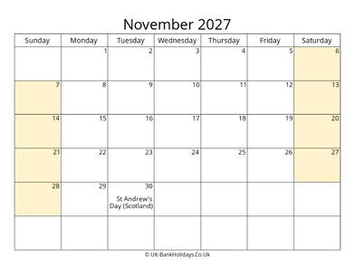 Editable November 2027 Calendar