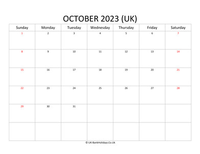 editable october 2023 monthly uk calendar