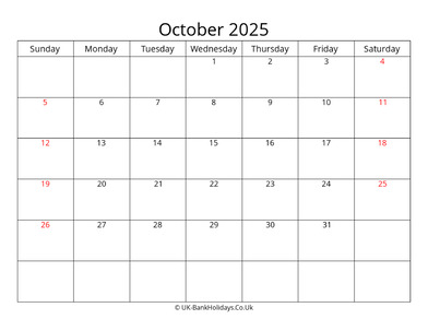 Editable October 2025 Monthly Calendar