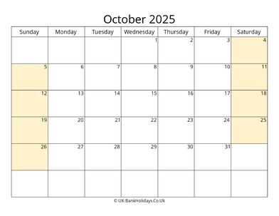 editable october 2025 uk calendar