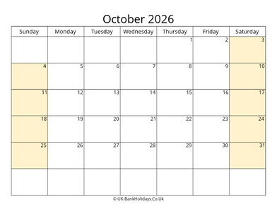 Editable October 2026 Calendar