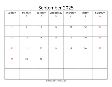 editable september 2025 monthly uk calendar