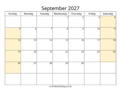 Editable September 2027 Calendar
