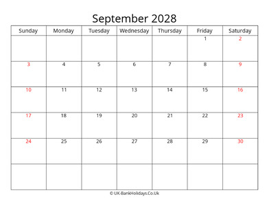 editable september 2028 monthly uk calendar