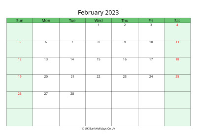 february 2023 uk calendar to print