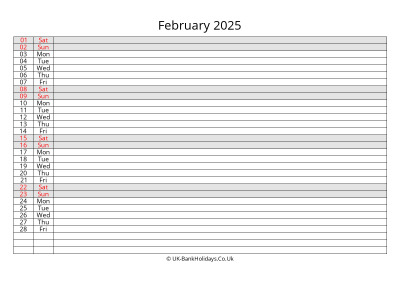 february 2025 monthly uk calendar free