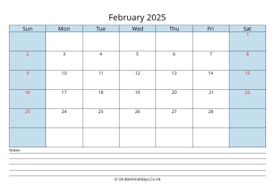 february 2025 monthly uk calendar printable