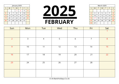february 2025 printable uk calendar