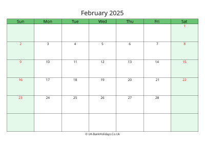 february 2025 uk calendar to print