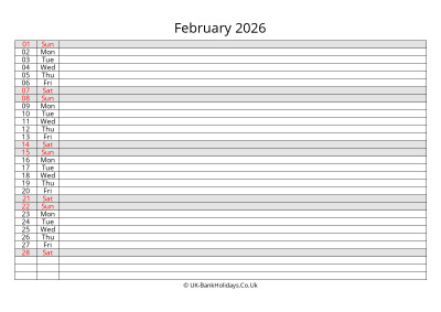 February 2026 Monthly Calendar Free