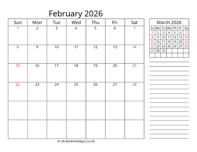 February 2026 UK Calendar Template