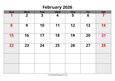 February 2026 Word Calendar