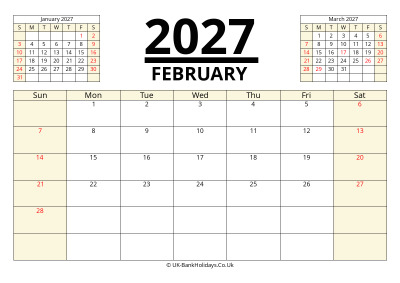 February 2027 Printable Calendar