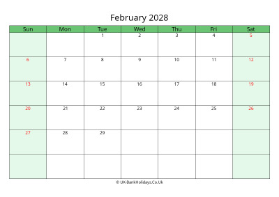 february 2028 uk calendar to print