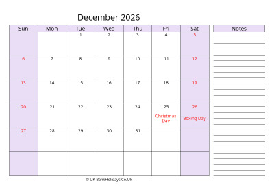 free printable december 2026 uk calendar