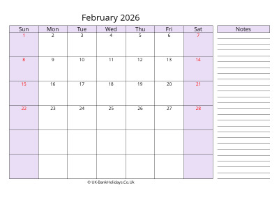 Free Printable February 2026 Calendar