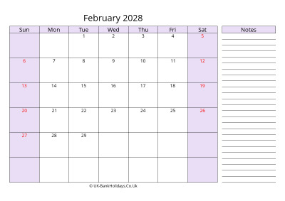 free printable february 2028 uk calendar