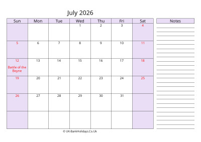 free printable july 2026 uk calendar