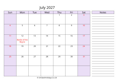 free printable july 2027 uk calendar