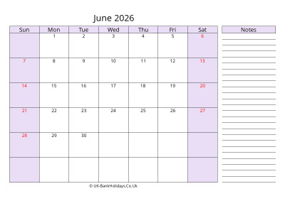 free printable june 2026 uk calendar