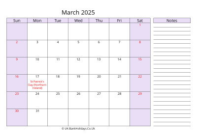 free printable march 2025 uk calendar