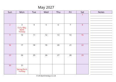 free printable may 2027 uk calendar