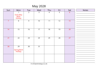 free printable may 2028 uk calendar
