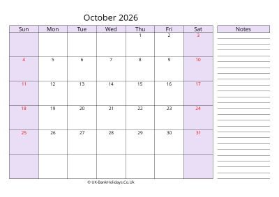 free printable october 2026 uk calendar