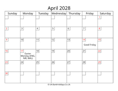free printable uk calendar april 2028