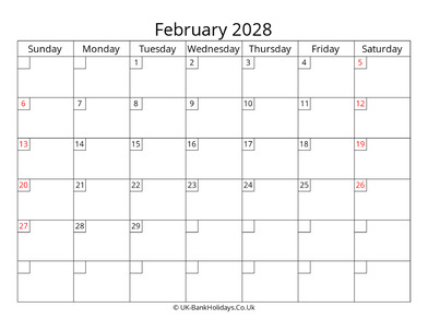 free printable uk calendar february 2028