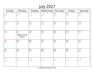 free printable uk calendar july 2027