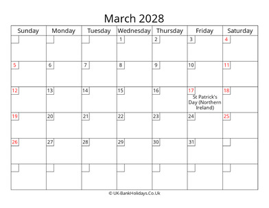 free printable uk calendar march 2028