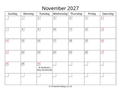 free printable uk calendar november 2027