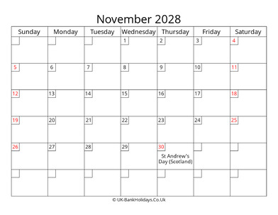 free printable uk calendar november 2028