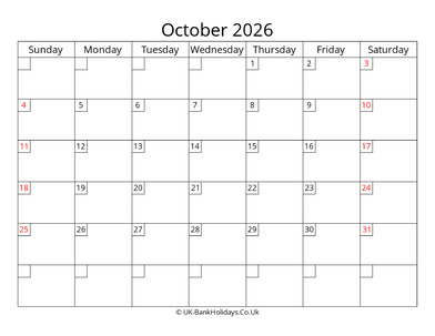 free printable uk calendar october 2026