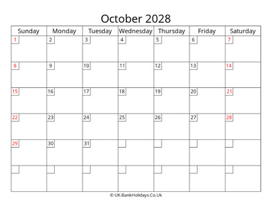 free printable uk calendar october 2028
