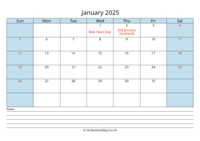 january 2025 monthly uk calendar printable