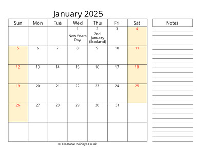 january 2025 uk calendar that work