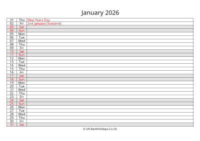 January 2026 Monthly Calendar Free
