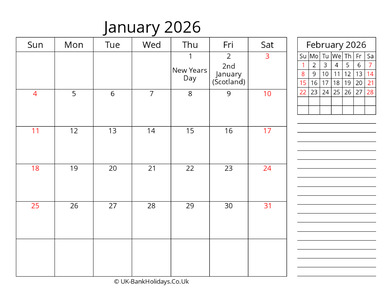 January 2026 Calendar Template