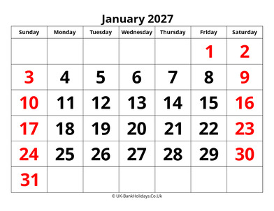 january 2027 pdf uk calendar