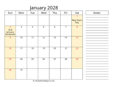 january 2028 uk calendar that work
