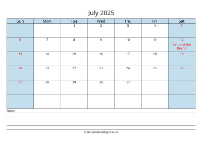 july 2025 monthly uk calendar printable